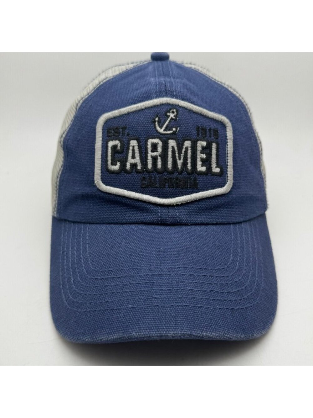 Carmel California Est 1918 Trucker Hat CRAZY Apparel Blue Grey Mesh Snapback Cap